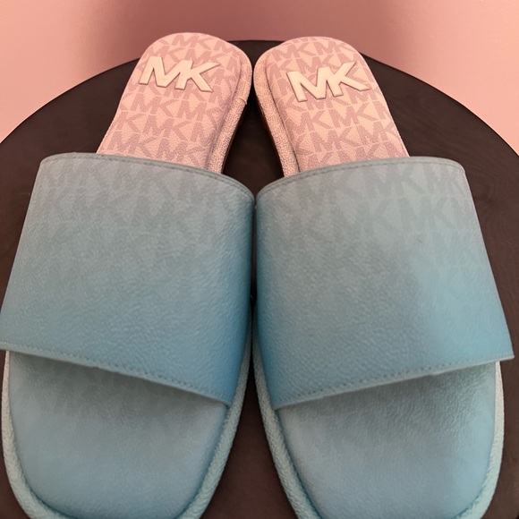 Michael Kors Logo Slides in Ocean Blue - Picture 2 of 6